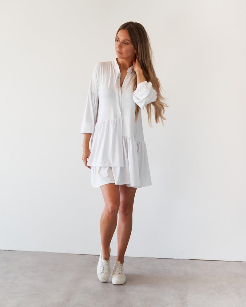 Alia Mid Sleeve White Dress